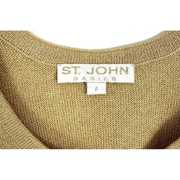 St. John Gold Metallic Top Sz S Santana Knit Tank Sleeveless Scoop Neck Party - Picture 3 of 8